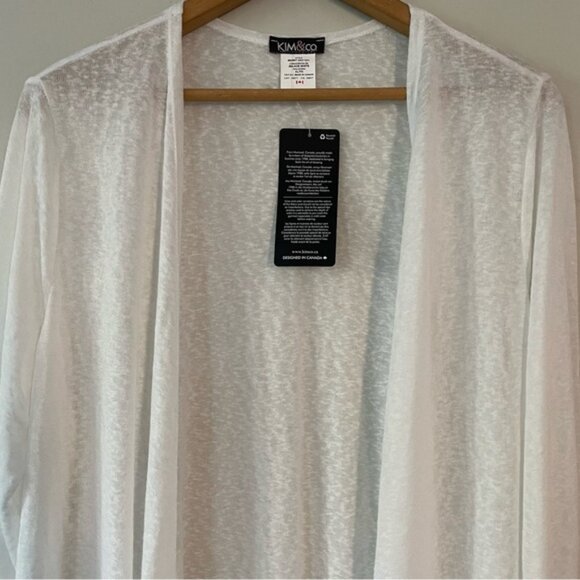 New Kim & Co. White Linen Look Long Sleeve Lightweight Cardigan Size XL bin 4H - Picture 3 of 5